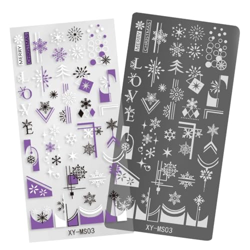 Weihnachtsserie Nagel Stempelplatten Nagel Kunst Stempelschablone Schneeflocken Maniküre Druck Hirsch Nagel Stempelplatte von Asukohu