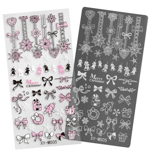 Weihnachtsserie Nagel Stempelplatten Nagel Kunst Stempelschablone Schneeflocken Maniküre Druck Hirsch Nagel Stempelplatte von Asukohu
