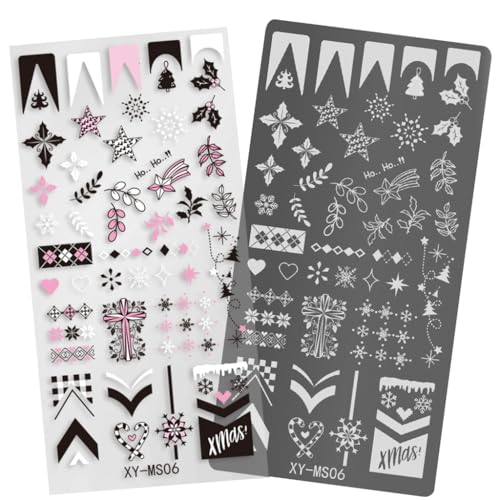 Weihnachtsserie Nagel Stempelplatten Nagel Kunst Stempelschablone Schneeflocken Maniküre Druck Hirsch Nagel Stempelplatte von Asukohu