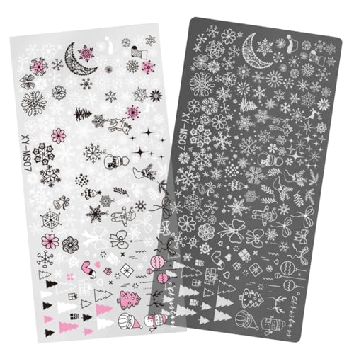 Weihnachtsserie Nagel Stempelplatten Nagel Kunst Stempelschablone Schneeflocken Maniküre Druck Hirsch Nagel Stempelplatte von Asukohu