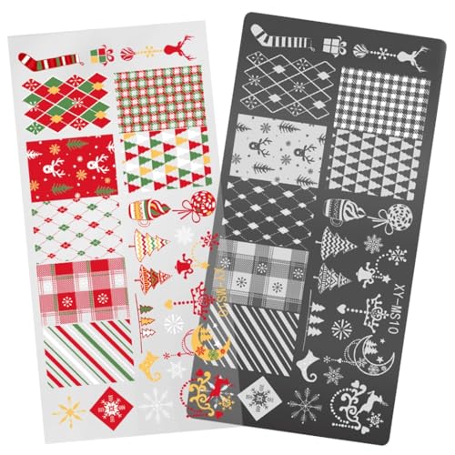 Weihnachtsserie Nagel Stempelplatten Nagel Kunst Stempelschablone Schneeflocken Maniküre Druck Hirsch Nagel Stempelplatte von Asukohu