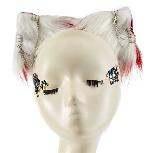 Weiße pelzige Kopfschmuck Ohren Haarspange Paar Haarspangen Quasten Ketten Kätzchen Ohr Kreuz Zubehör Gothic Haarspangen Gothic Haarschmuck von Asukohu
