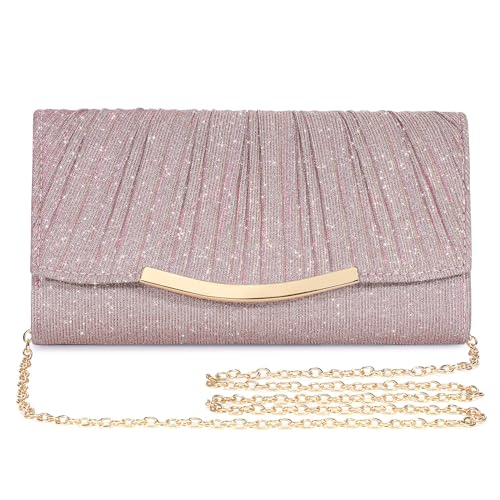 Asvert Abendtasche Damen Clutch Brauttasche Elegant Damen Satin Clutch Kettentasche Handtasche Hochzeit Mädchen klein Umhängetasche für Party Freizeit Women's Clutches Tasche Damen Elegant(Rosengold) von Asvert