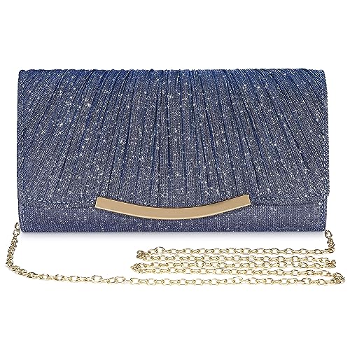 Asvert Abendtasche Damen Clutch Brauttasche Elegant Damen Satin Clutch Kettentasche Handtasche Hochzeit Mädchen klein Umhängetasche für Party Freizeit Women's Clutches Tasche Damen Elegant(Blau) von Asvert