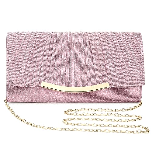 Asvert Abendtasche Damen Clutch Brauttasche Elegant Damen Satin Clutch Kettentasche Handtasche Hochzeit Mädchen klein Umhängetasche für Party Freizeit Women's Clutches Tasche Damen Elegant(Rosa) von Asvert