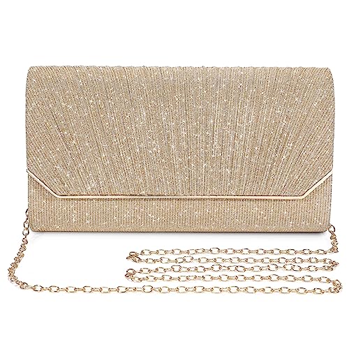 Asvert Abendtasche Damen Clutch Elegant Brauttasche Handtasche Hochzeit Damen Kettentasche Mädchen klein Umhängetasche für Party Freizeit(Gold) von Asvert