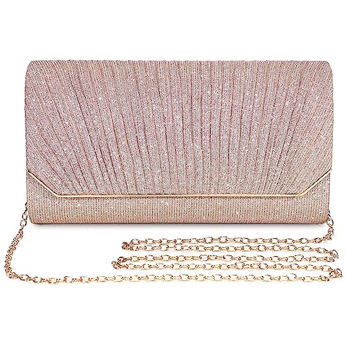 Asvert Abendtasche Damen Clutch Elegant Brauttasche Handtasche Hochzeit Damen Kettentasche Mädchen klein Umhängetasche für Party Freizeit(Rosa) von Asvert