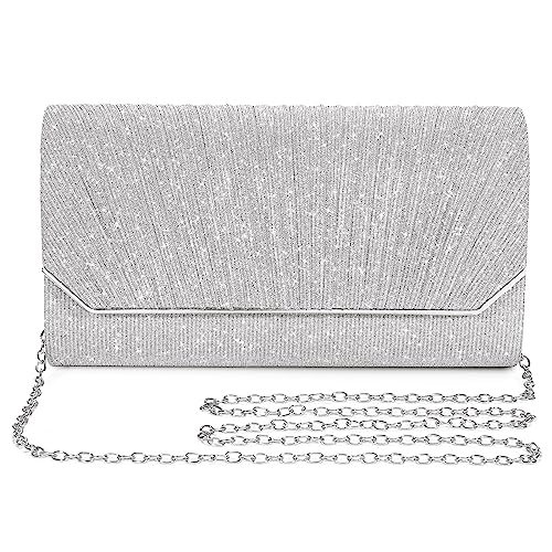 Asvert Abendtasche Damen Clutch Elegant Brauttasche Handtasche Hochzeit Damen Kettentasche Mädchen klein Umhängetasche für Party Freizeit(Silber) von Asvert