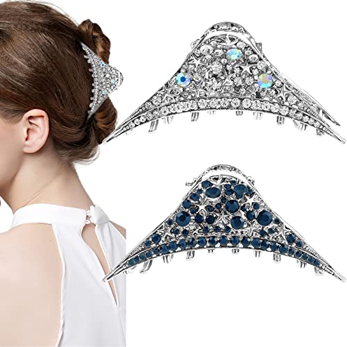 2 Stück Strass Vintage Klaue Haarspangen Metall Haarklammer Stern Kristall Glitzernde Haarklammern Retro Fancy Hair Claw Jaw Clips Starker Halt Anti-Rutsch Haarschmuck für Frauen Mädchen von Aswewamt
