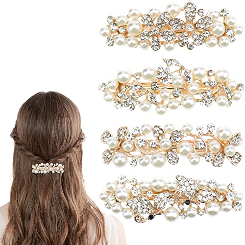 4 Stück Perlen Strass Haarspangen Elegant Französische Haarspangen Frühling Haarspangen Schmetterling Klee Kirsche Blume Metall Haar Styling Zubehör für Frauen von Aswewamt