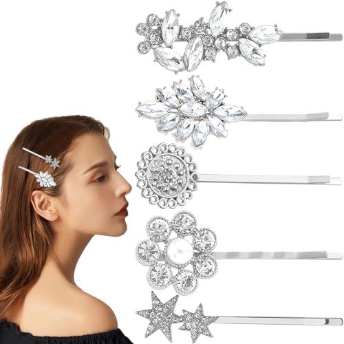 5 x Strass-Haarspangen, silberfarbene Strass-Haarspangen, Kristall-Haarspangen, Braut, Brautjungfern, Hochzeit, Haarschmuck für Frauen und Mädchen 5 x Strass-Haarspangen, silberfarbene Strass-Haarspangen, Kristall-Haarspangen, Braut, Brautjungfern, Hochzeit, Haarschmuck für Frauen und Mädchen von Aswewamt
