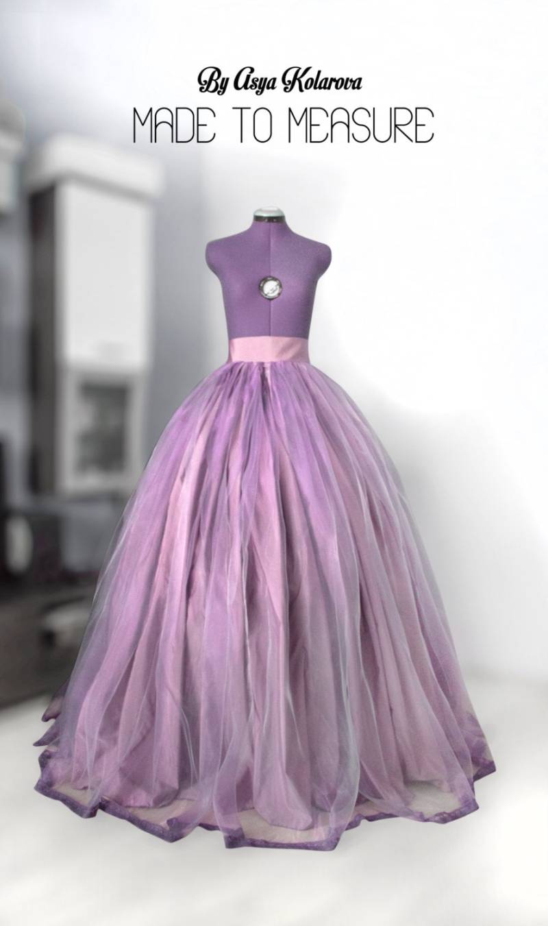 Lila Organza Hochzeit Ball Rock Spitzenbesatz Taft Maxi Kleid von AsyaSkirts