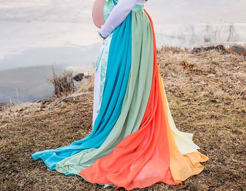 Regenbogen Chiffon Umstandsrock Abnehmbarer Zug-Overlay von AsyaSkirts