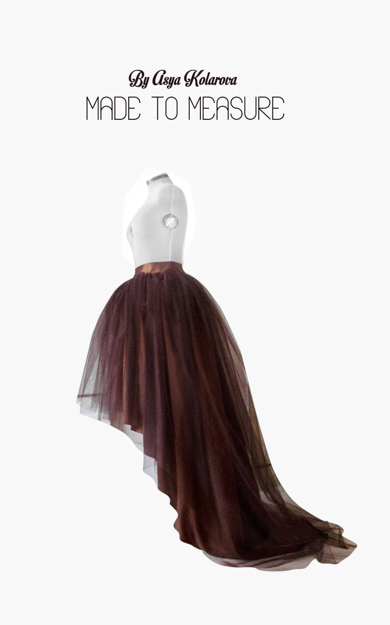 Schokoladenfarbener Tüllrock High Low Taft Hochzeitsrock von AsyaSkirts