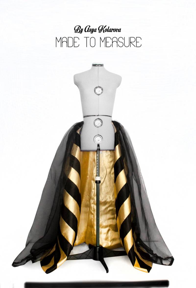 Schwarzer Organza Überrock Glitzer Gold Gestreifter Taft Abschlussballrock von AsyaSkirts