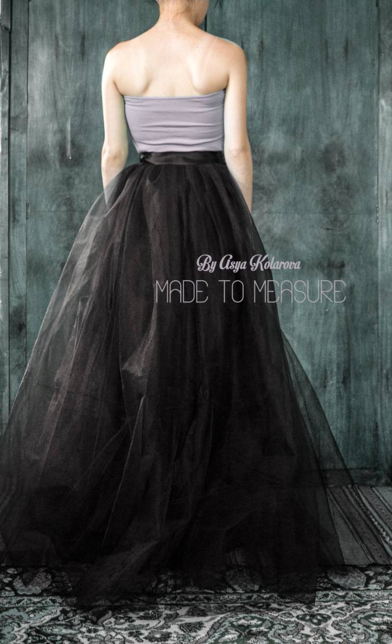 Schwarzer Tüll Maxirock Hochgeschlitzter Hochzeitsrock von AsyaSkirts