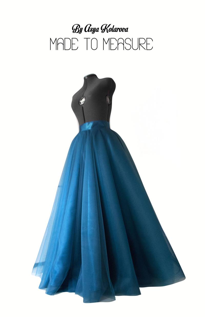 Teal Tüll Ball Rock Lange Satin Abendkleid Getrennt von AsyaSkirts