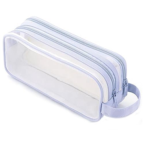 Asyduey 1 Stück Stifttasche mit 2 Fächern, Durchsichtiges Federmäppchen, Transparente Make-Up-Tasche für Teenager, Studenten, College, Blau von Asyduey