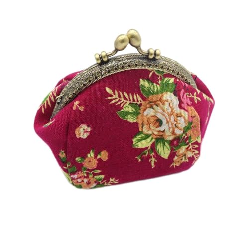Asyduey Brieftasche, Lady Vintage Flower Mini Geldboerse Handtasche Clutch (rosa rot) von Asyduey