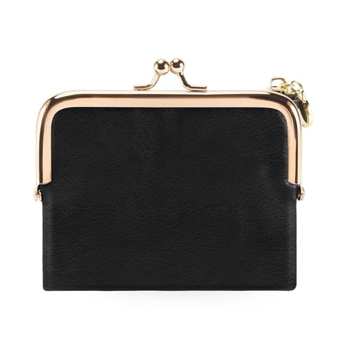 Asyduey Damen Kurz Brieftasche Bifold Retro Multifunktions GeldböRse mit ReißVerschluss und Kiss Lock Schwarz von Asyduey