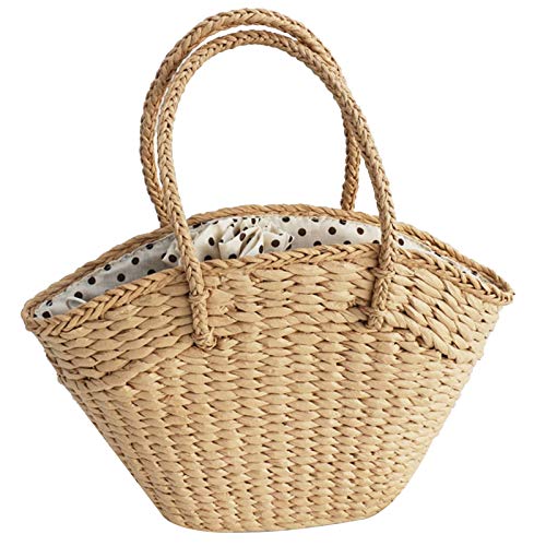 Asyduey Damenhandtasche Wicker Woven Ladies UmhäNgetasche Beach Straw Woven Bag Tragbare Dot Large Basket Wallet mit GroßEr KapazitäT A. von Asyduey