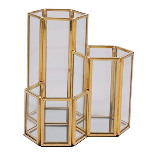 Asyduey Glas Kupfer Hexagon Composite Stift Halter Make-Up Pinsel Glas Box Multifunktional Desktop Organizer Büro Zubehör von Asyduey