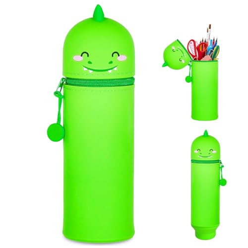 Kawaii Federmäppchen, Mäppchen Mädchen Junge, 2-in-1 Weiche Silikontasche, Stand Up Federmäppchen, Tier Stifthalter, Tischstifthalter Cartoon, Stifte Mäppchen,Stifthalter Bleistifttasche (Dinosaurier) von AsyinXson