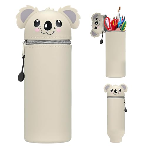 Kawaii Federmäppchen Mäppchen Mädchen Junge 2-in-1 Weiche Silikontasche, Stand Up Federmäppchen, Tier Stifthalter, Tischstifthalter Cartoon, Stifte Mäppchen,Stifthalter Bleistifttasche (Koala) von AsyinXson