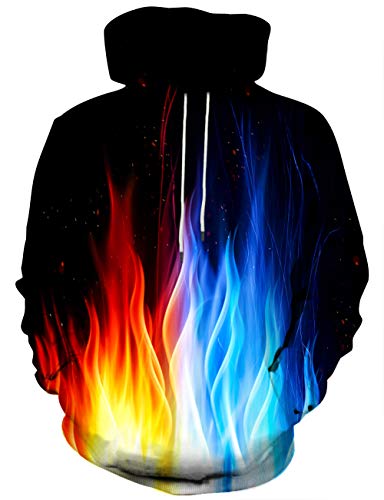 Asylvain Unisex Graphic Hoodies 3D Cool Design Print Colorful Hooded Sweatshirt for Men and Women, Feuer und Eis, X-Large von Asylvain