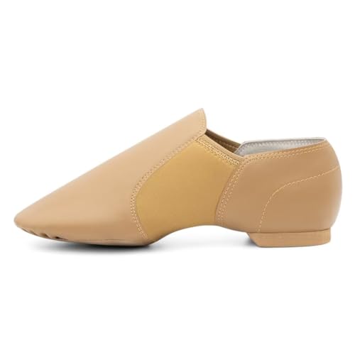 Asyusyu Jazz Shoes Neo-Flex Jazz Schuhe zum Reinschlüpfen, weiches PU-Leder, moderne geteilte Sohle, Tanzschuhe für Damen und Herren, braun, 38/38.5 EU von Asyusyu