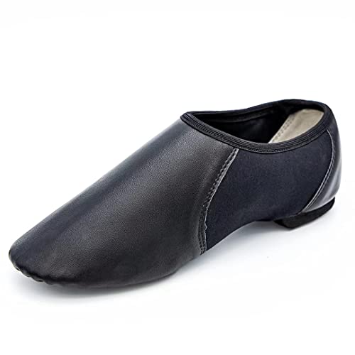 Asyusyu Jazzschuhe Neo-Flex Slip on Soft Leather Jazzschuhe Modern Split Sole Dance Schuhe für Frauen und Männer Schwarz, 39 2/3 EU von Asyusyu