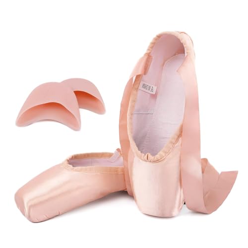 Asyusyu Professionell Spitzenschuhe Ballett Rosa Ballettschuhe Damen Satin Tanzschuhe Schnüren Ballet Shoes mit Silikonpads-42 EU von Asyusyu