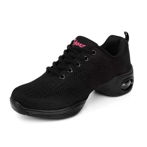 Asyusyu Schwarz Tanzsneaker Damen Atmungsaktiv Tanzschuhe Dance Sneaker mit Luftkissen-40EU von Asyusyu