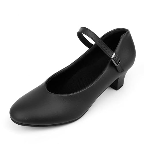 Asyusyu Standard Tanzschuhe Damen Schwarz Knöchel Riemen 4cm Heels Dance Schuhe-39EU von Asyusyu