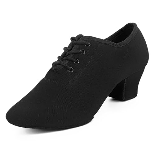 Asyusyu Tanzschuhe Damen Schwarz Tanzschuhe Geteilte Sohle zum Schnüren mit 4cm Absatz for Latein Jazz Line Dance-41 EU von Asyusyu