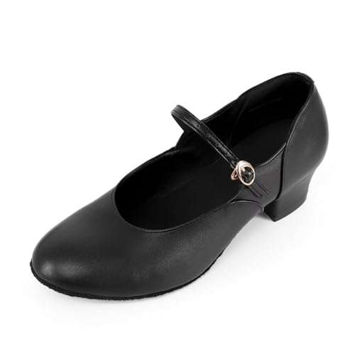 Asyusyu Tanzschuhe Damen Schwarz mit 3cm Absatz Knöchelriemen Standard Damen Tanzschue für Latein Salsa Training-38 EU von Asyusyu