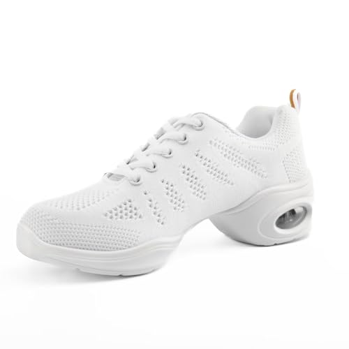 Asyusyu Tanzsneaker Damen Tanzschuhe Schnüren Jazz Tanzschuhe mit Luftkissen for Damen Herren Cheerleader Zumba-Weiss, 37EU von Asyusyu