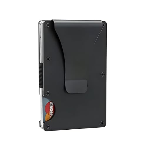 AtEaze Minimalistische Geldbörse Herren mit RFID Schutz – Slim Wallet Kartenhalter mit Geldklammer – Dünn, Kompakt & Sicher Designs | Kartenetui aus Aluminium (Schwarz) von AtEaze