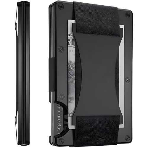 AtEaze Minimalistische Geldbörse Herren mit RFID Schutz – Slim Wallet Kartenhalter mit Geldklammer – Dünn, Kompakt & Sicher Designs | Kartenetui aus Aluminium (Schwarz (Strap)) von AtEaze