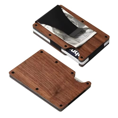 AtEaze Minimalistische Geldbörse Herren mit RFID Schutz aus Holz – Slim Wallet Kartenhalter mit Geldklammer – Dünn, Kompakt & Sicher Designs (Walnuss Holz) von AtEaze
