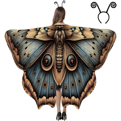AtRenty Halloween Motte Schmetterlingsflügel Kostüme für Frauen - Erwachsene Motte Schmetterling Flügel Umhang Schal für Halloween Kostüm, Stil 5, 77.5*57 in von AtRenty