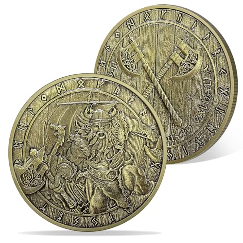 AtSKnSK Wikinger Axt Münze Nordische Wikinger Münze Krieger Münze Kampf um Ruhm See Us in Valhalla Medaillon Nordisches Mythologie Amulett für Männer (Viking Axt Coin) von AtSKnSK