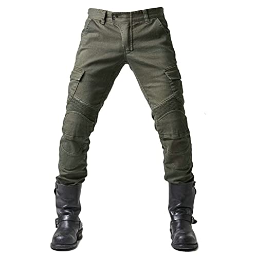 Anti Drop Motorrad Jeans, Motorrad Hose Für Herren Verschleißfest, Winddicht, Atmungsaktiv Und Reißfest Mit Protect Pads Knie Und Hüftschutzpolster (Armeegrün,4XL) von Atack-B