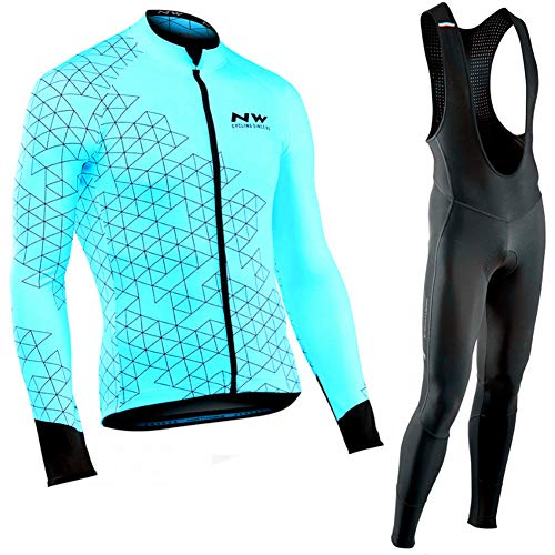Herren Langarm Radsportanzüge Set Radtrikot Mit 9D Gel Gepolsterter Trägerhose Herbst Winter Thermal Fleece Winddichter Mantel Fahrradbekleidung Set (I 2,L) von Atack-B