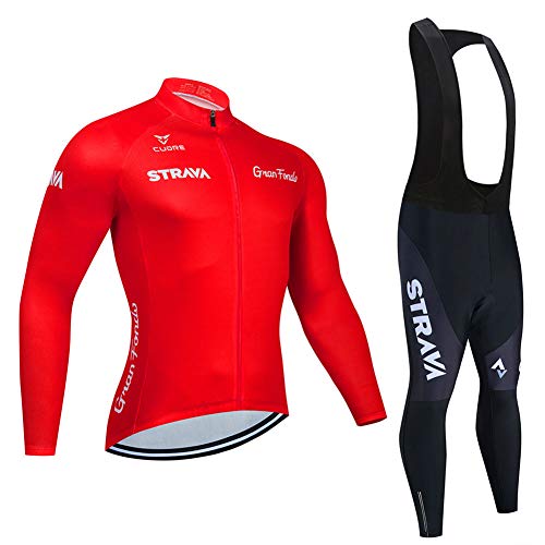 Atack-B Herren Langarm Radsportanzüge Set Radtrikot Mit 9D Gel Gepolsterter Trägerhose Herbst Winter Thermal Fleece Winddichter Mantel Fahrradbekleidung Set (Rot 1,M) von Atack-B