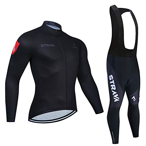Herren Langarm Radsportanzüge Set Radtrikot Mit 9D Gel Gepolsterter Trägerhose Herbst Winter Thermal Fleece Winddichter Mantel Fahrradbekleidung Set (Schwarz 1,M) von Atack-B