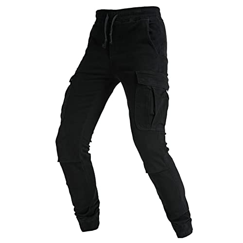 Herren Motorradhose, Anti Fall Casual Cargohose, Lokomotive Jogging Hose Multi-Pocket-Hose, Für Alle Jahreszeiten Geeignet Mit Schutzausrüstung *4 (Schwarz,L) von Atack-B