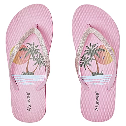 Ataiwee Damen Flip Flops, String Bequeme Strand Pool rutschfeste Flache Sandalen.(2208001,PK/YX,40.5) von Ataiwee