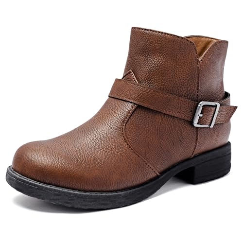 Ataiwee Damen Stiefeletten, seitlicher Reißverschluss, klassische, klobige Ferse, kurze Stiefeletten.(2105011,BR/PU,38.5) von Ataiwee