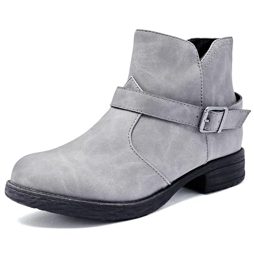 Ataiwee Damen Stiefeletten, seitlicher Reißverschluss, klassische, klobige Ferse, kurze Stiefeletten.(2105011,GR/PU,38.5) von Ataiwee